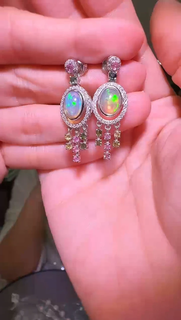 银S925镶嵌欧泊耳环063