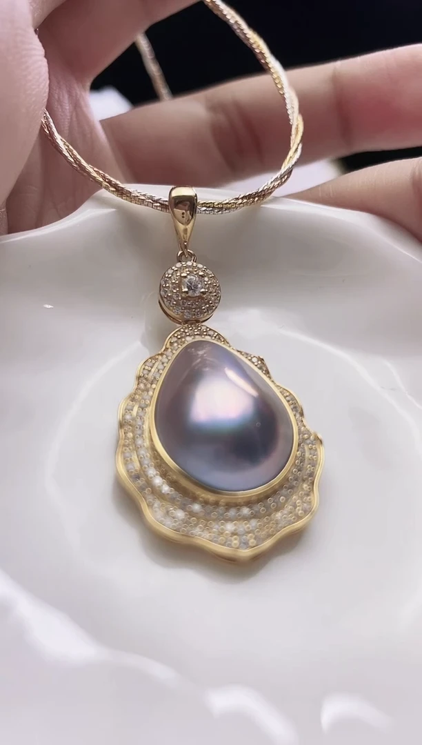 银S925镶嵌颈饰拼合珍珠（马贝珠）海水马贝吊坠