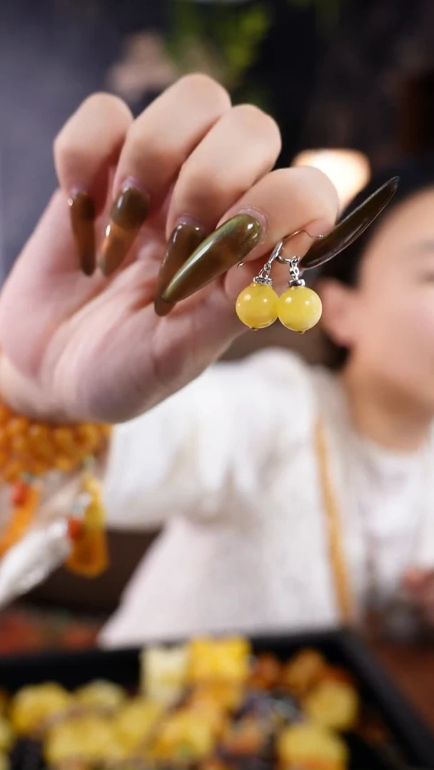 琥珀银S925镶嵌耳饰耳饰