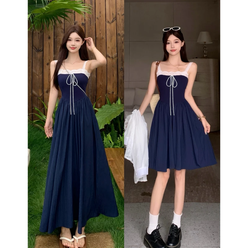 大码胖mm蕾丝拼接吊带修身连衣裙夏季新款法式高级感衬衣洋气穿搭