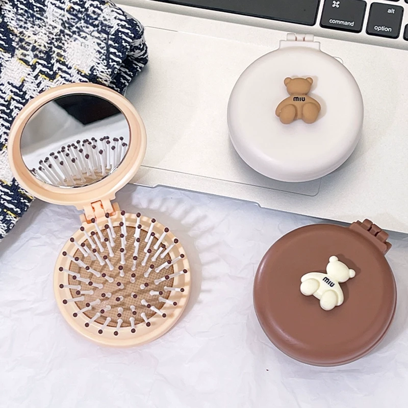 点砚卡通可爱可折叠镜梳迷你随身便携式气垫梳网红按摩气囊梳子