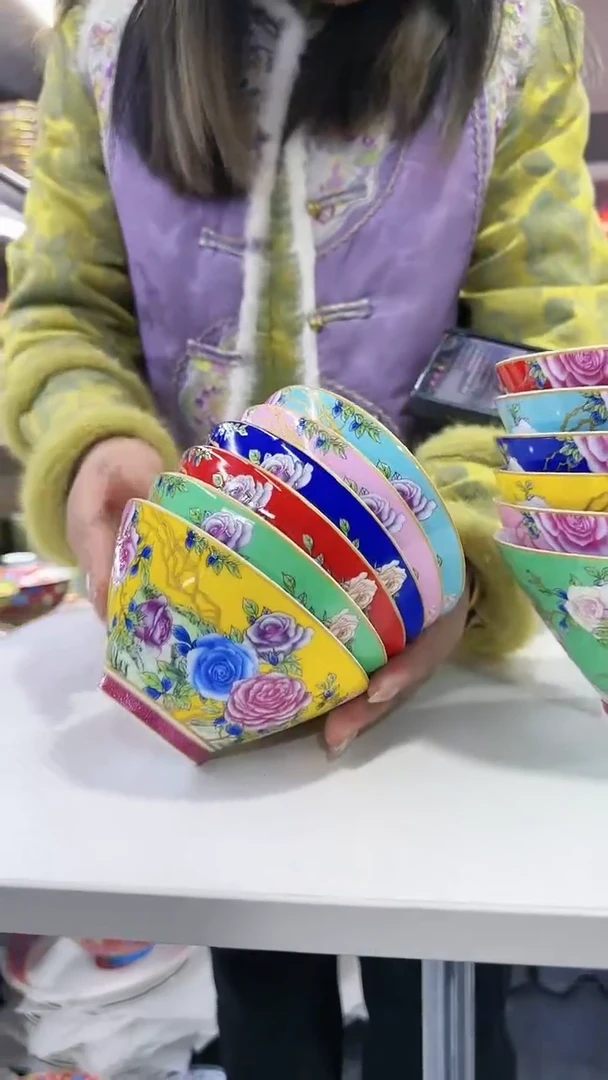 【闪购商品】瓷片斗笠碗5英寸饭碗混色6个