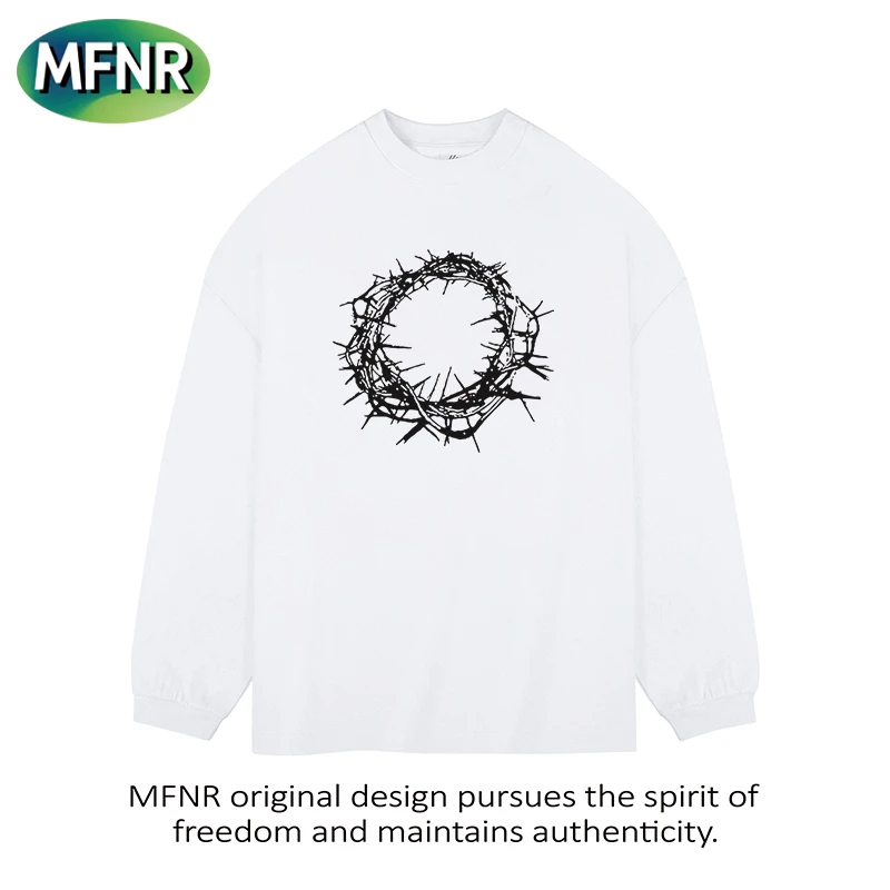 国潮牌新款小众设计印花长袖t恤男秋季复古高街重磅宽松打底衫潮