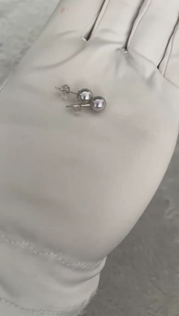 银S925镶嵌海水珍珠耳饰AK真多麻素钉6.5-7mm