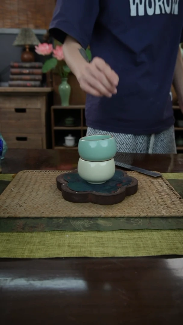 陶瓷一件包邮禅定主人杯透青色+乳黄色