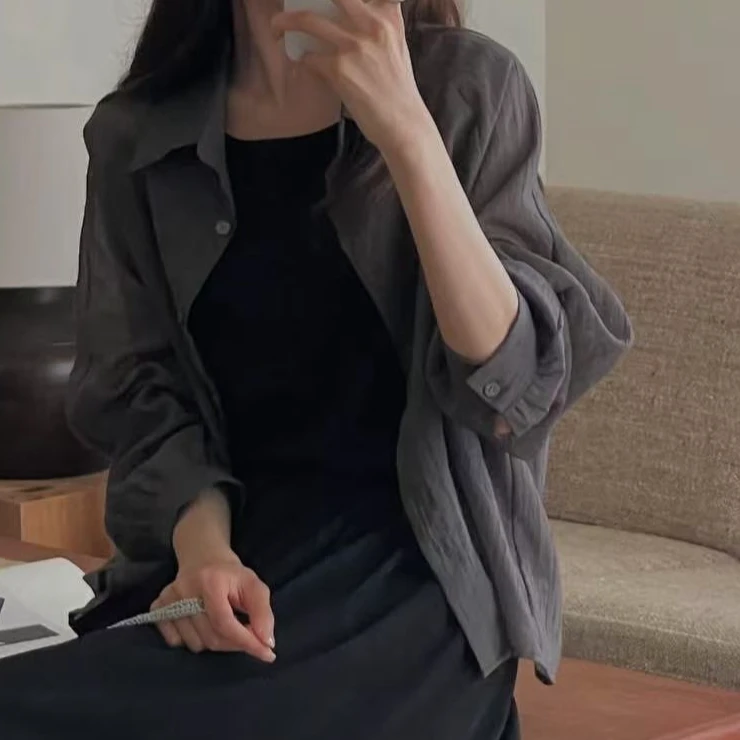 No退No换韩国东大门女装2025年夏季新款小众设计褶皱感衬衫女034c