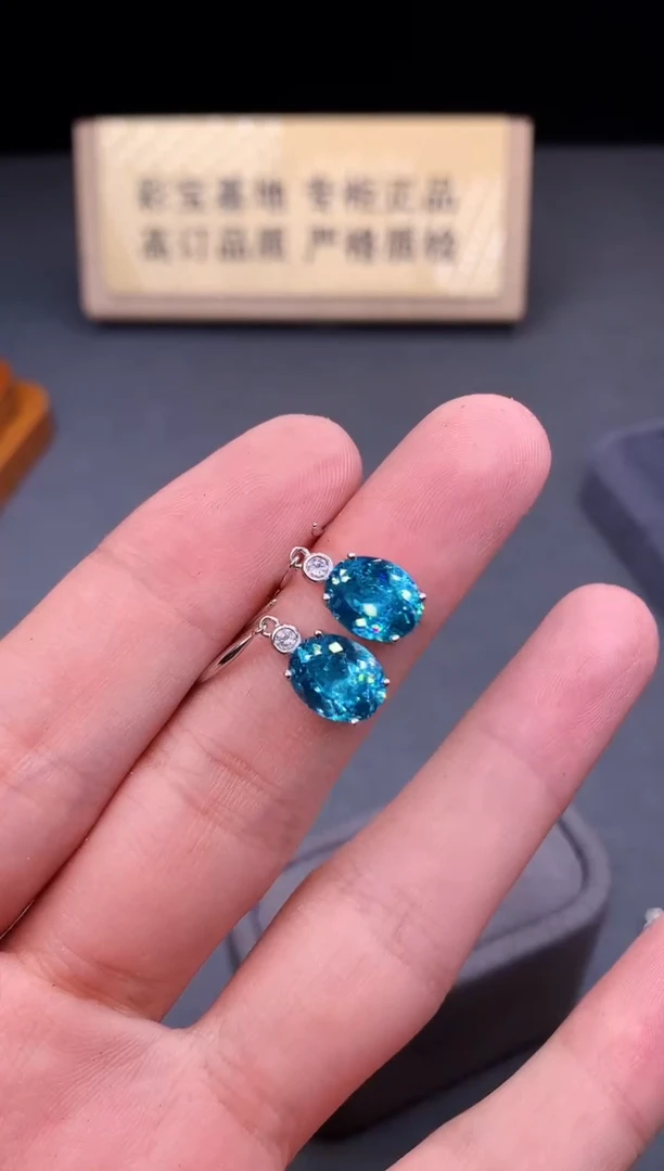 银S925镶嵌耳饰帕拉依巴碧玺2222