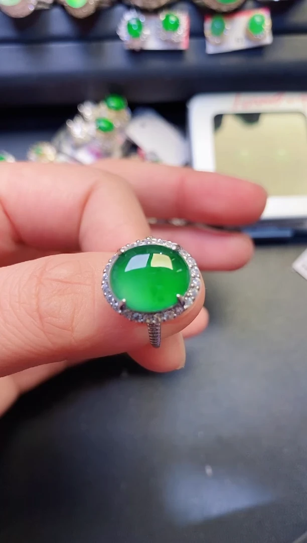 银S925镶嵌戒指翡翠天然