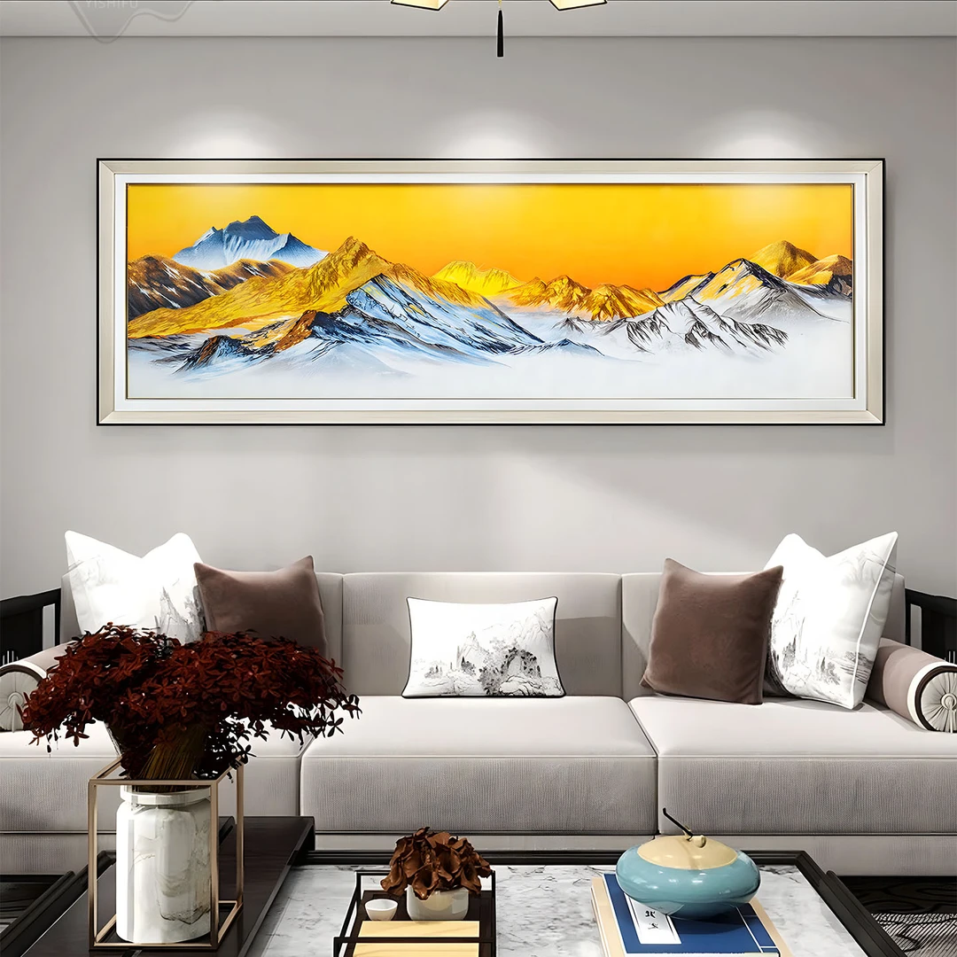 客厅装饰画山水画靠山图现代沙发背景墙刺绣挂画日照金山80230