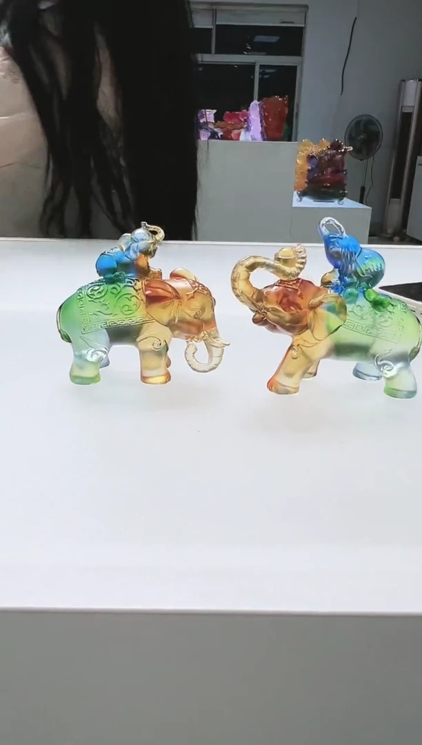 手工艺品琉璃古法琉璃一对小象