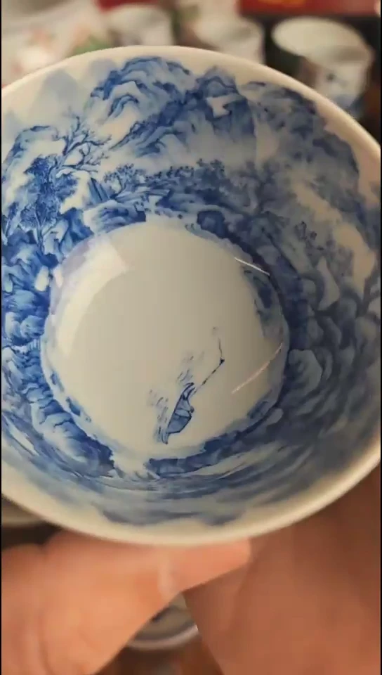 ?***丝山水内绘满工主人杯微瑕无包装不退换5