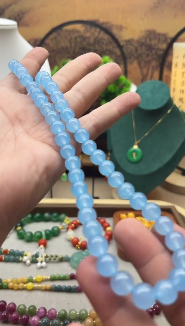 海蓝宝石颈饰14K金镶嵌X792