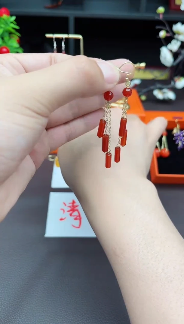 玛瑙/玉髓耳饰银S925镶嵌704000