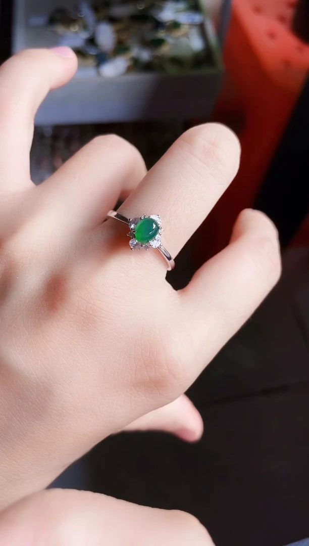 翡翠戒指银S925镶嵌46849