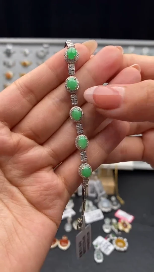 银S925镶嵌戒指翡翠天然A货翡翠