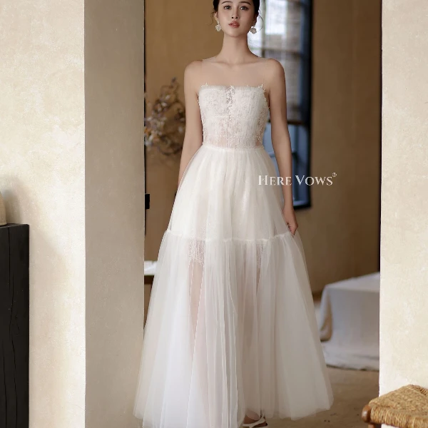 订婚领证生日小礼服背心蕾丝假抹胸纱纱礼服裙