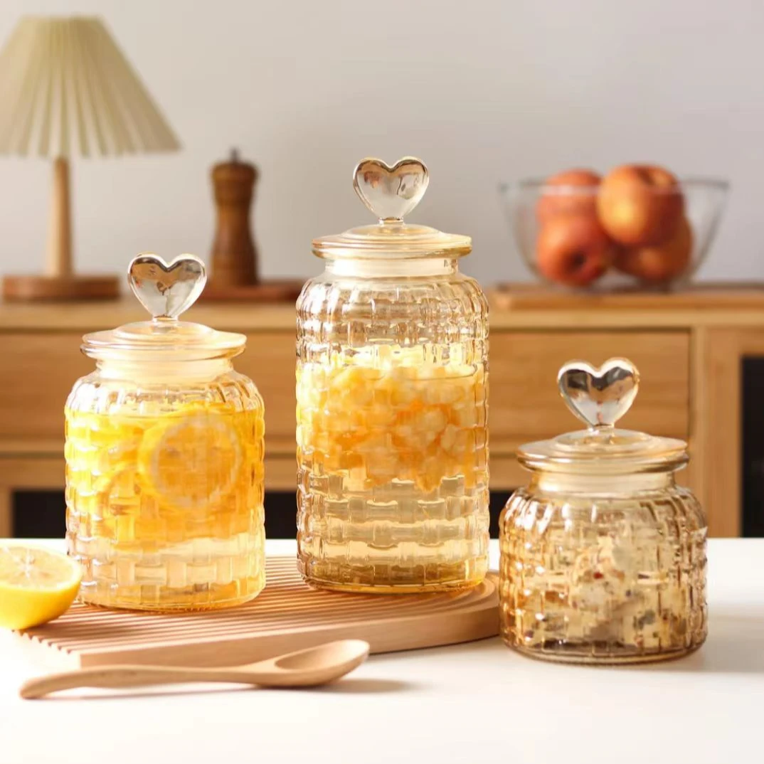 琥珀爱心三件套罐家用创意糖果罐带盖储物罐