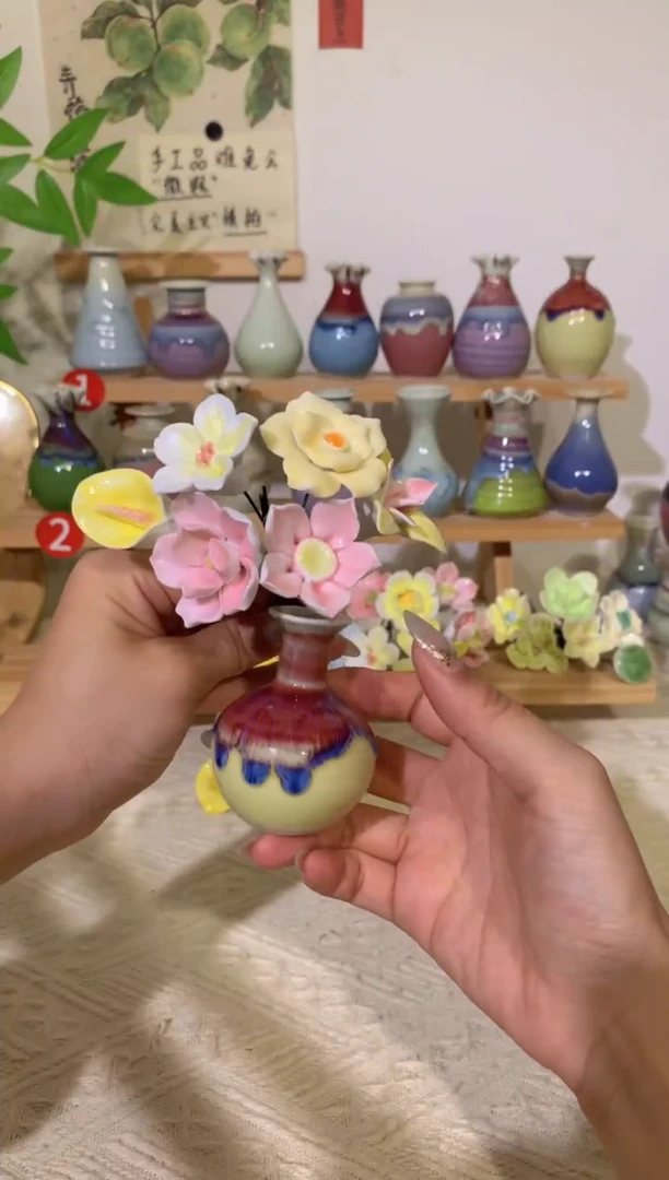 陶瓷一套6支陶瓷花＋小陶瓷（如图所示 默认微瑕）