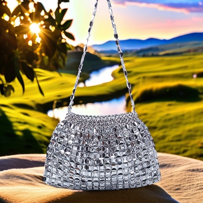 新款简约风时尚链条包包百搭亚克力单肩包手工编织串珠单肩包包