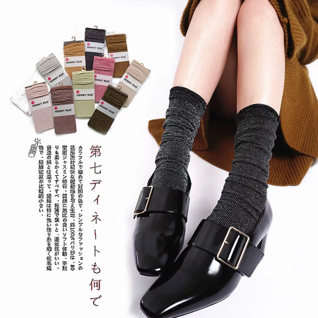 小小苏同款袜春秋复古金银丝袜加长中通堆堆袜