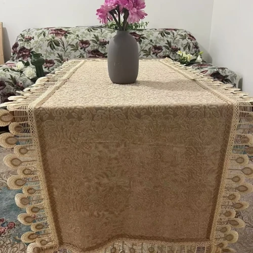 ZN144-77米色割绒【60*250】米色割绒金孔雀桌布