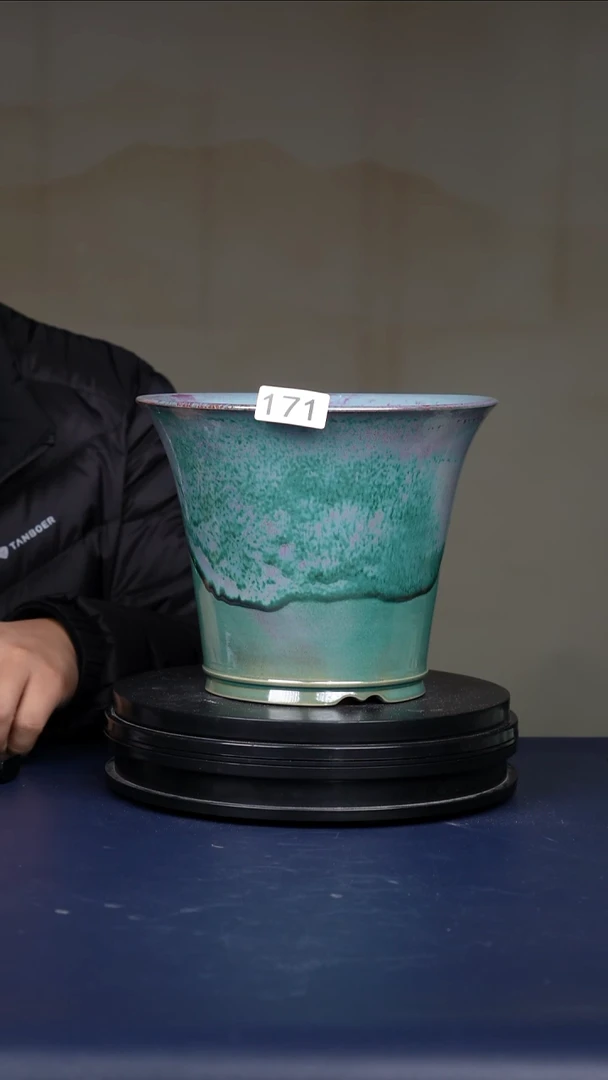 其他瓷171号钧瓷青绿釉广口盆 口径21.8高17.8