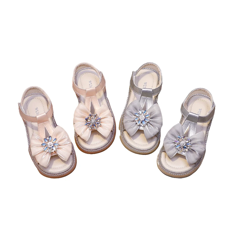 528282儿童公主鞋2025新款夏季女宝宝露趾水钻蝴蝶女孩单鞋