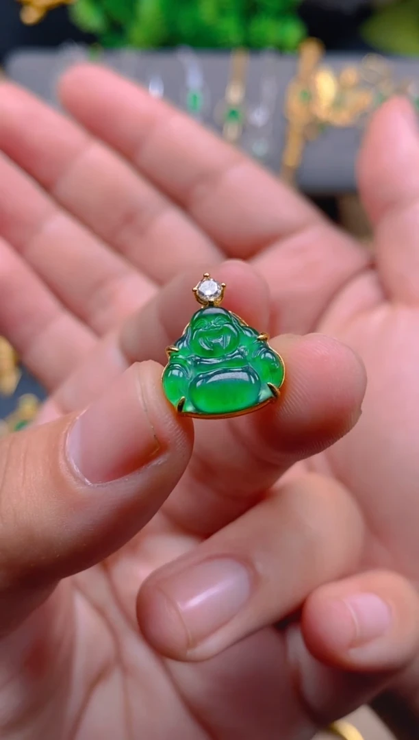 吊坠(不含链)银S925镶嵌翡翠佛公吊坠