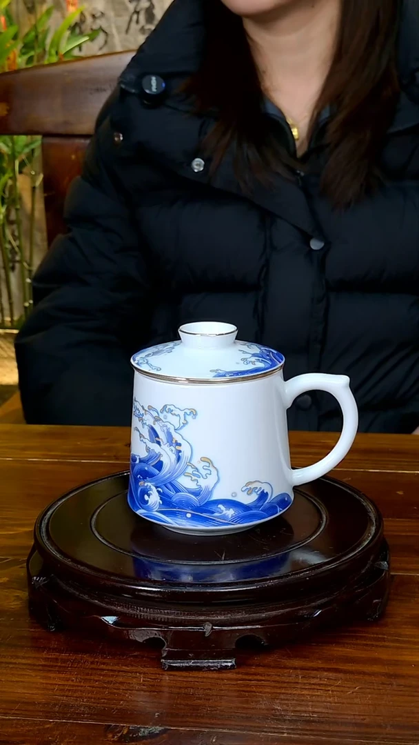 【闪购商品】景德镇青花玲珑办公杯