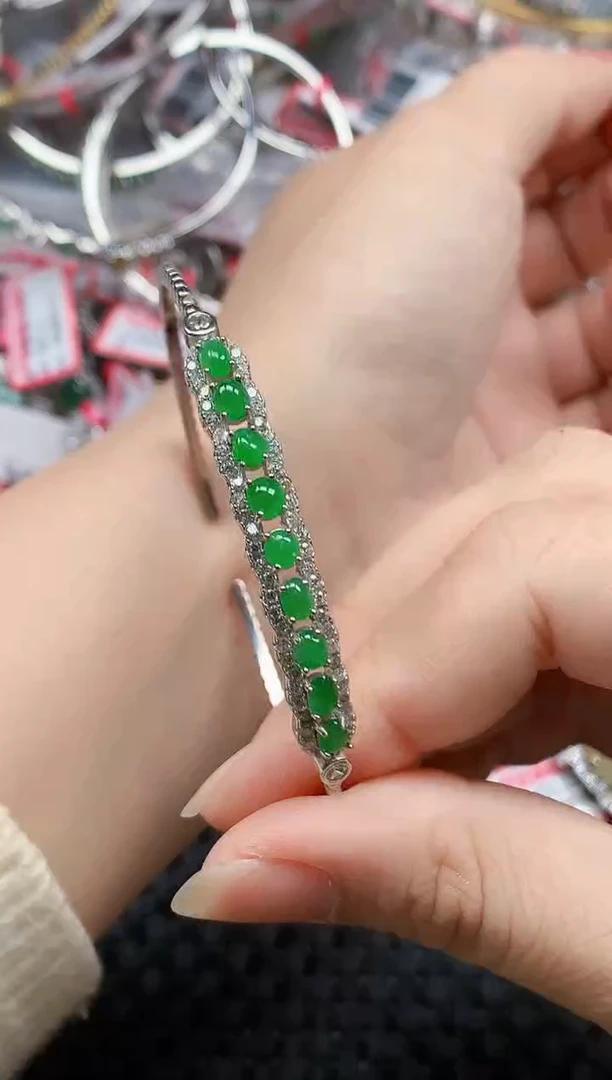 银S925镶嵌戒指翡翠天然A货缅甸翡翠