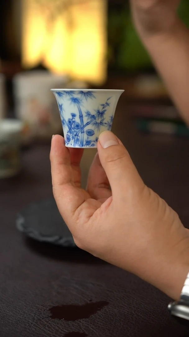 景德镇全手工手绘青花竹子主人杯