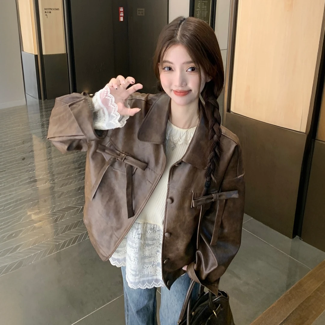 韩系高级感皮衣外套女春秋小个子宽松外穿又酷又飒风衣夹克上衣潮