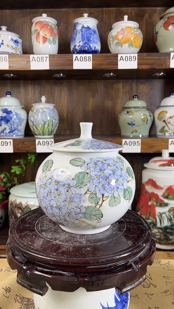 【闪购商品】纯手工手绘工笔绣球花2储物罐