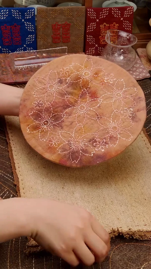 Cici手作刺子绣柿染壶垫杯垫-168