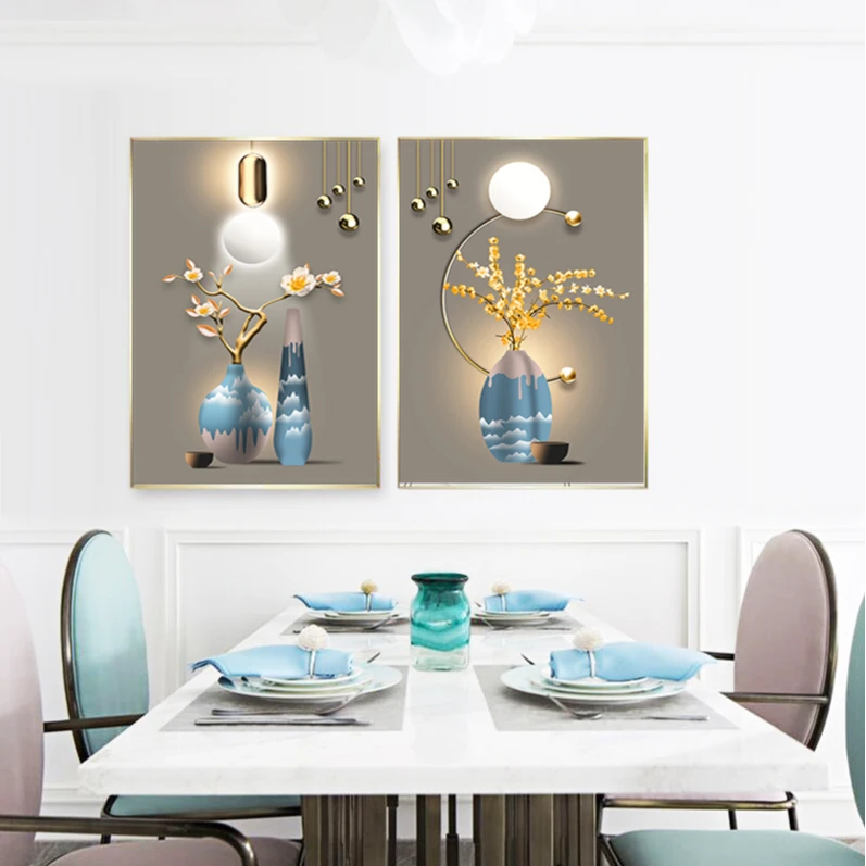 58轻奢餐厅装饰画现代简约餐桌墙壁饭厅挂画歺高档大气客厅双联