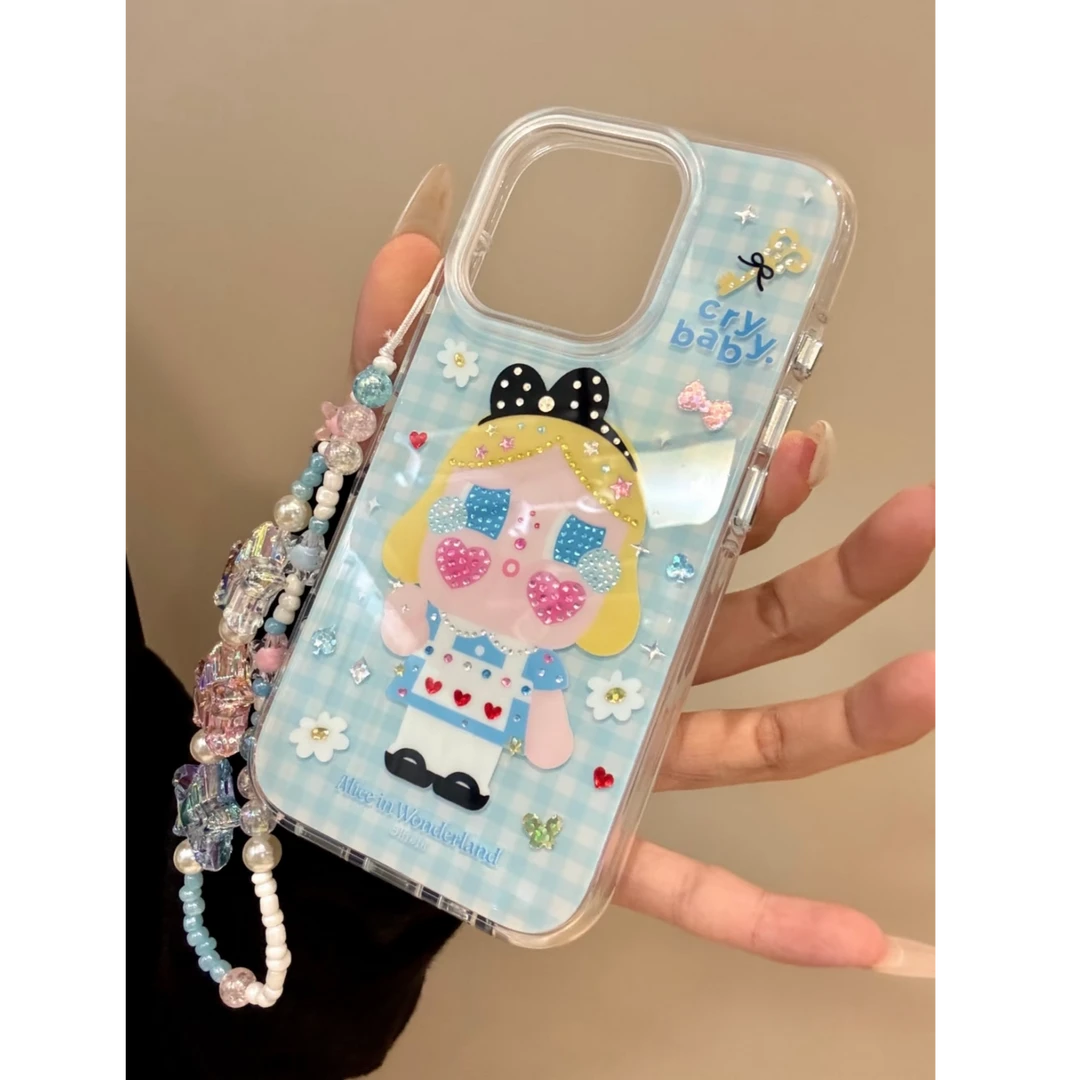 可爱彩钻爱丽丝哭娃圆边气囊双层IMD适用苹果16promax/15手机壳