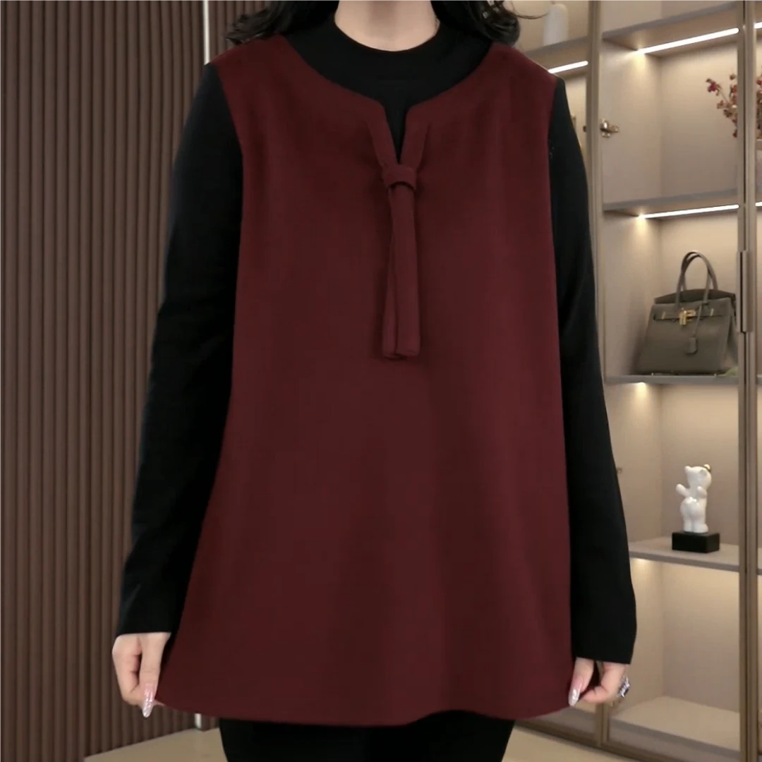 大码女装冬季新款假两件减龄显瘦收腰上衣ZSX25A0581