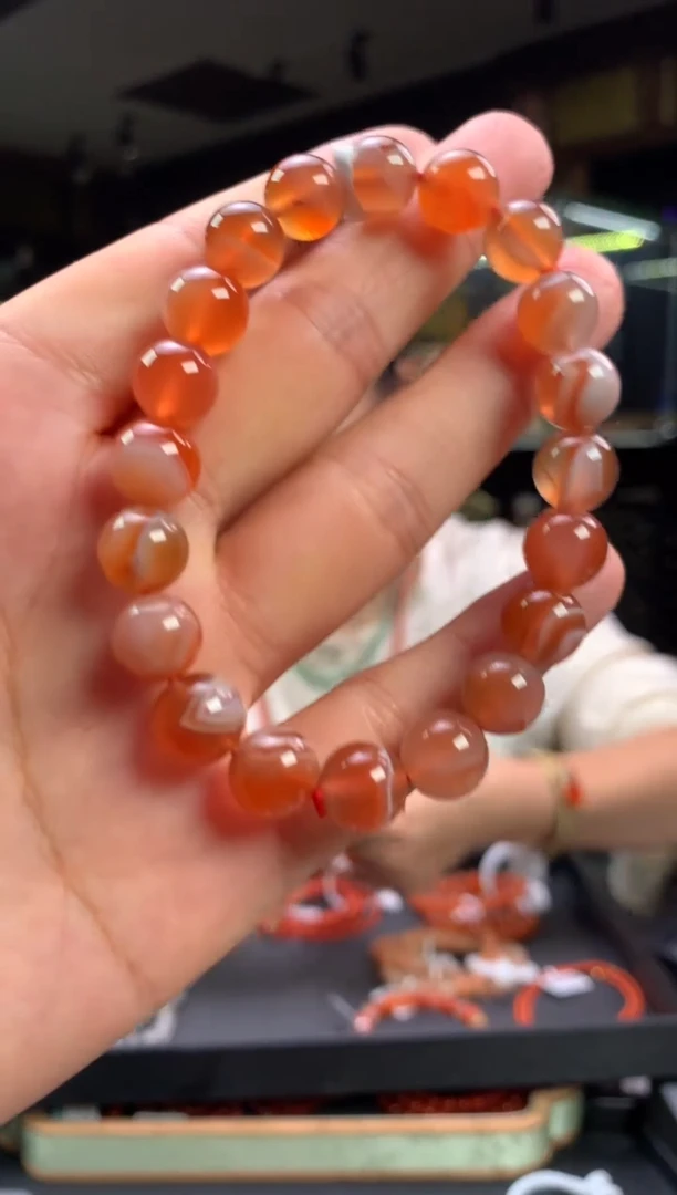 南红玛瑙手串未镶嵌冰红天眼单圈手串卡9+