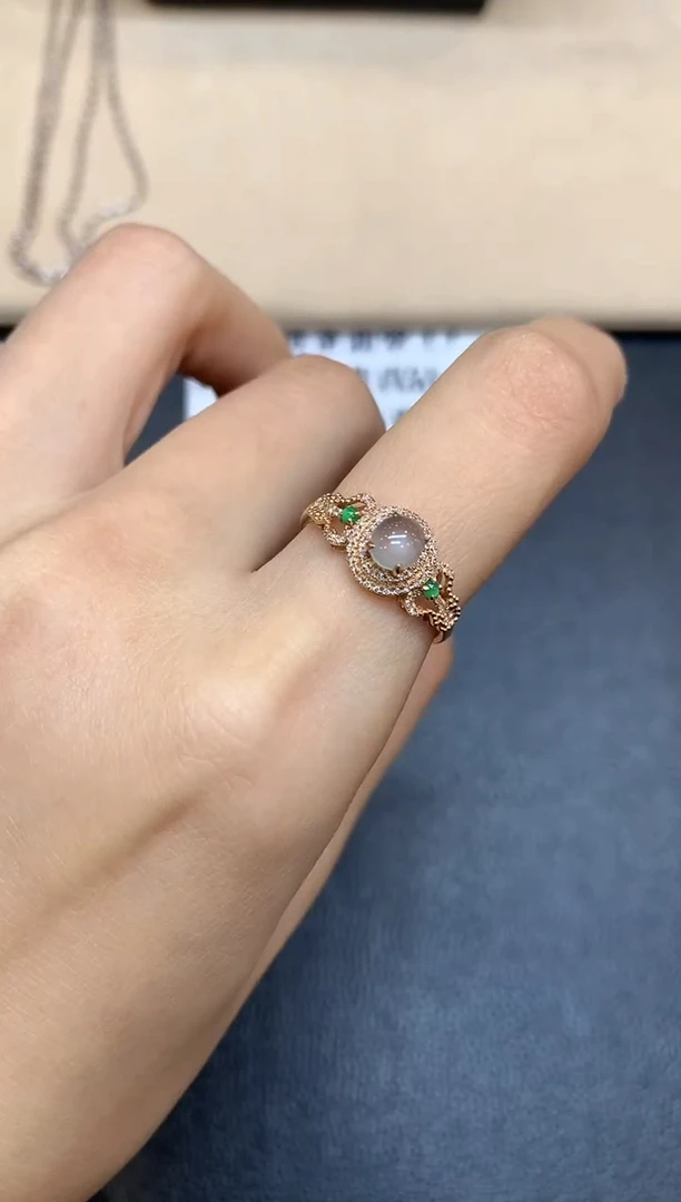 18K金镶嵌戒指翡翠蛋面【无服务费