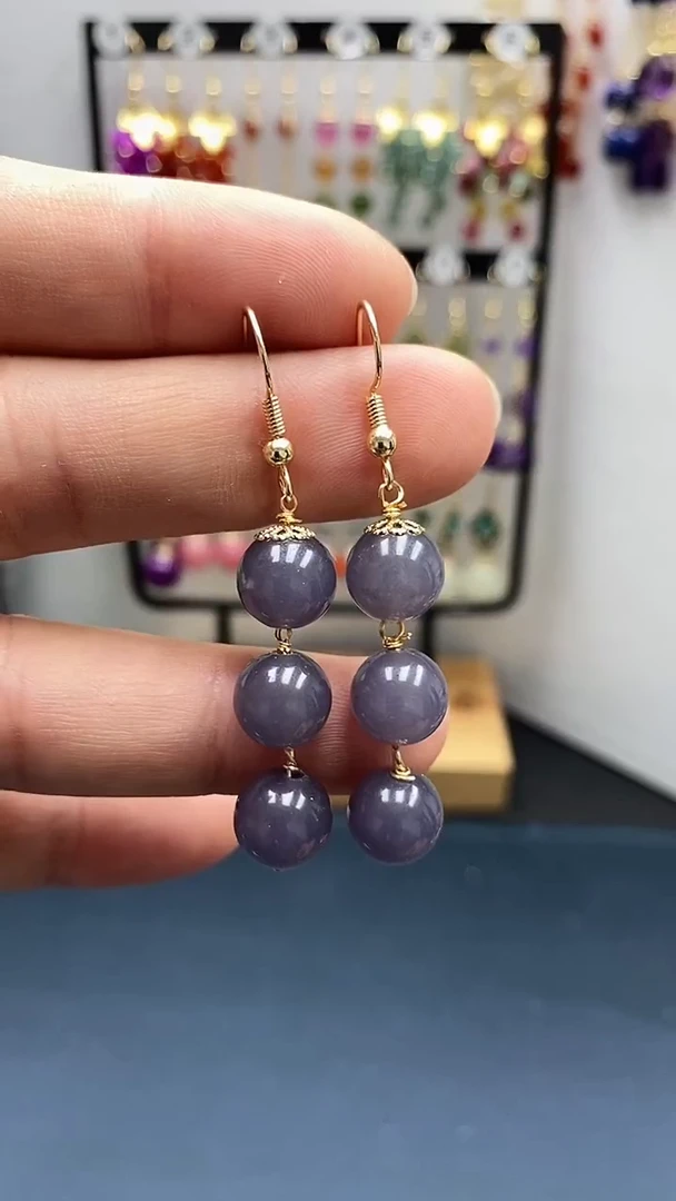 【闪购商品】和田玉耳饰银S925镀金镶嵌尺寸10mm烟紫连珠02