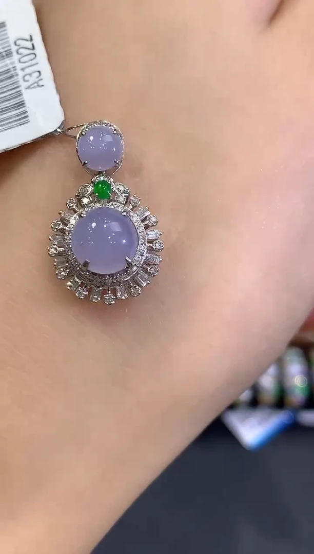 吊坠(不含链)18K金镶嵌翡翠a87紫货有色差