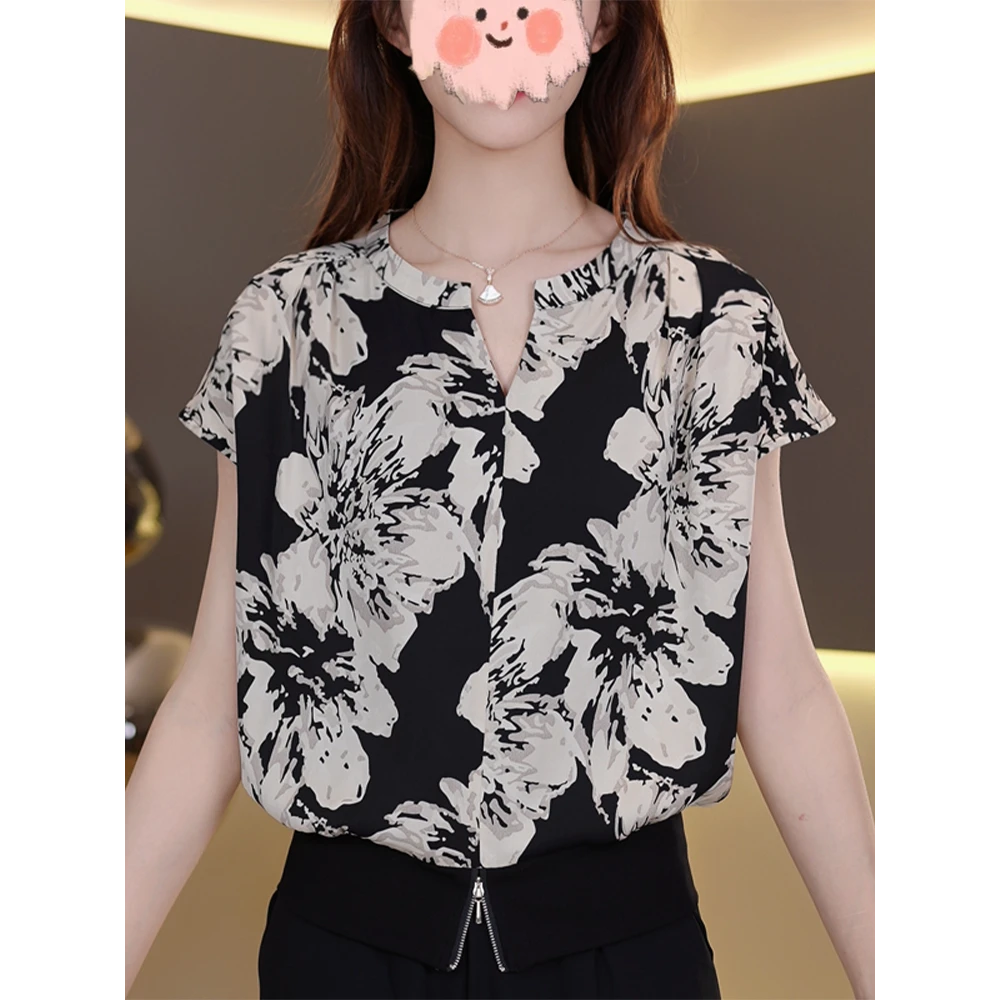 2025新款T恤上衣显瘦夏季时尚洋气碎花短袖女款爆款T恤上衣小衫