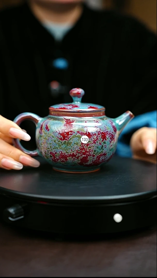 133#原矿钧瓷炉钧釉苹果壶