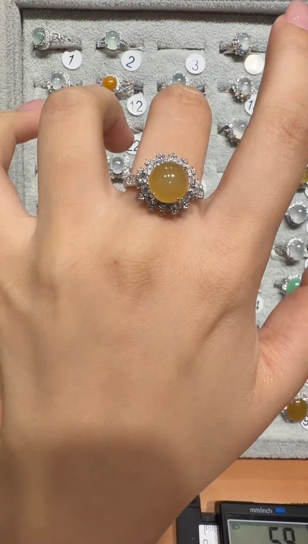 银S925镶嵌戒指翡翠925银镶翡翠戒指镶嵌193