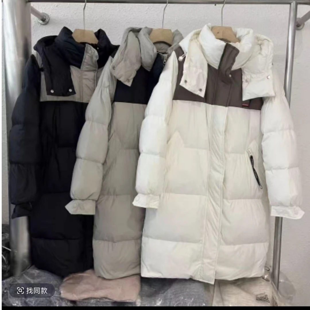 【90白鸭绒】6833韩系百搭拼色连帽暗门襟保暖羽绒服外套