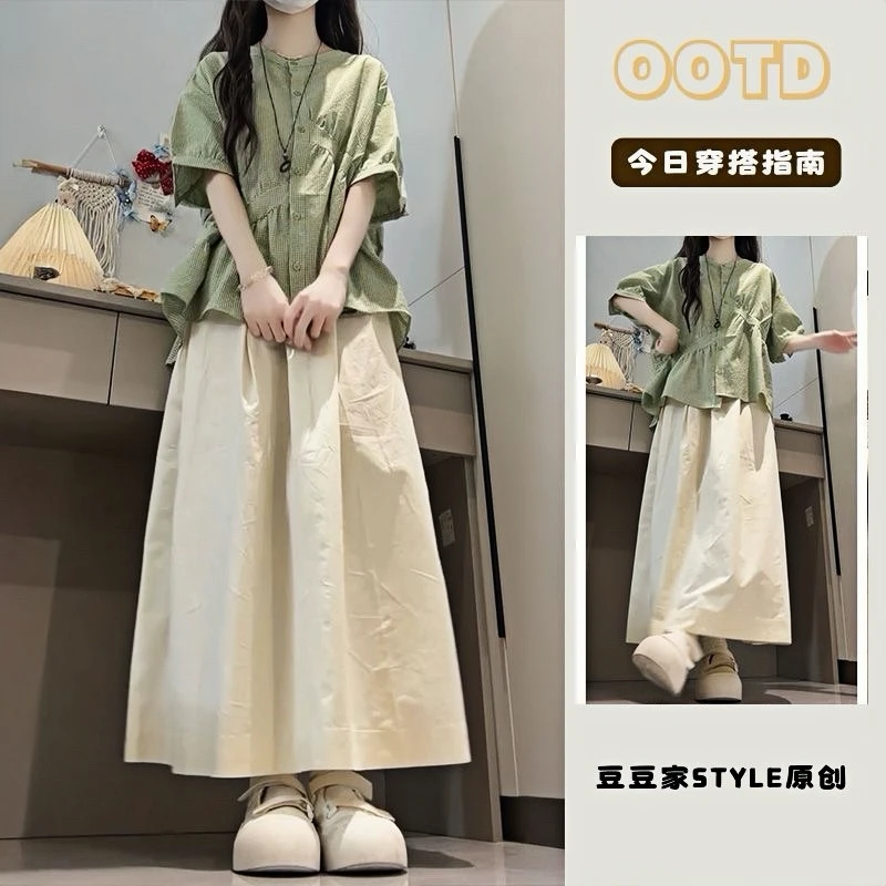 夏季女士显瘦小众气质复古百搭休闲风通勤文艺风百搭t恤裤子套装
