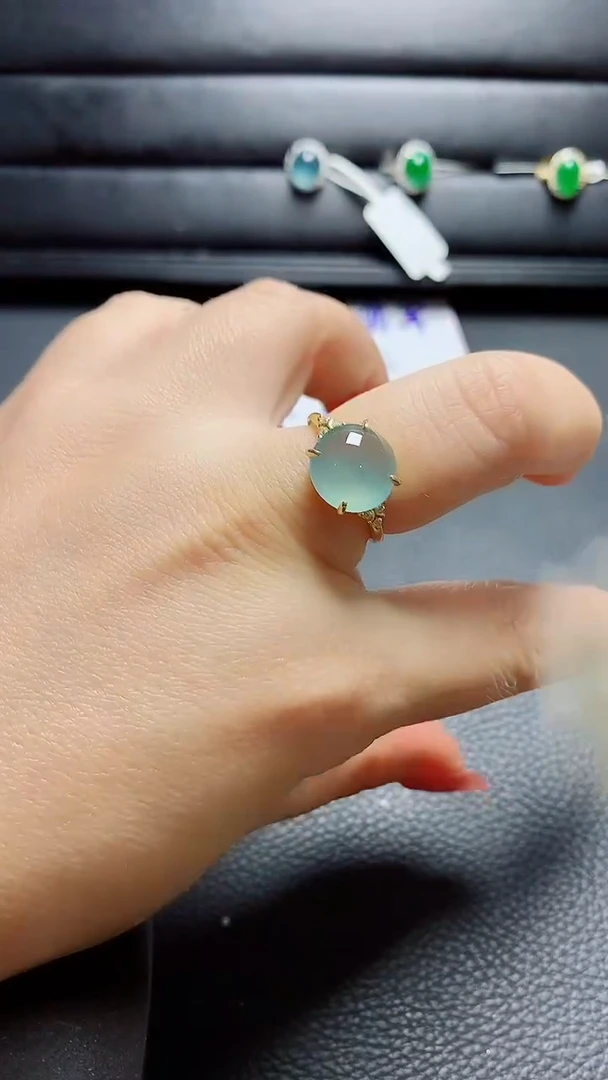 银S925镶嵌戒指翡翠  天然翡翠A货s925银镶