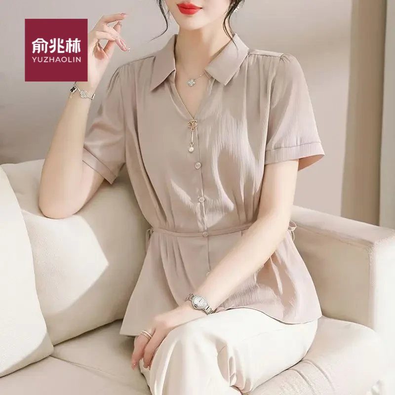 俞兆林妈妈夏装新款短袖套装洋气中年女士小衫中老年夏季上衣两件