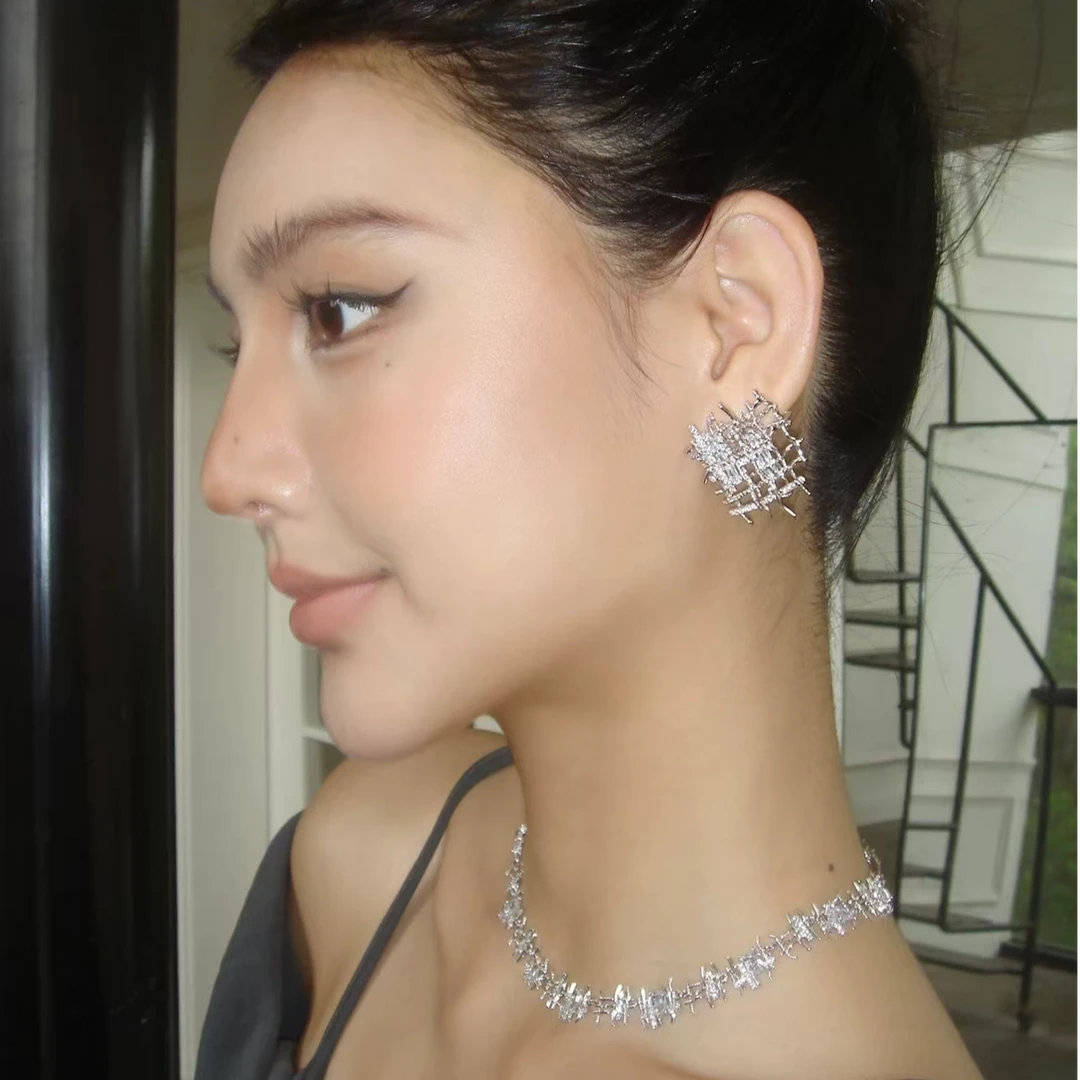 黄铜锆石项链 博主同款复古重工编织不规则设计感锁骨链