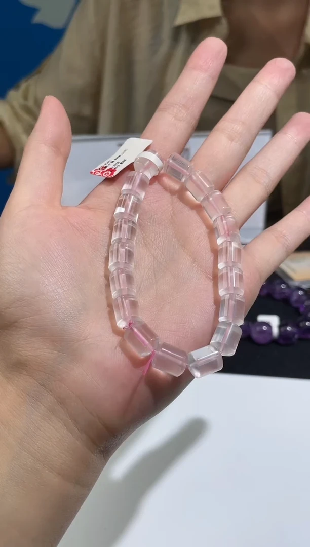 未镶嵌手链水晶79号粉水晶桶珠单圈8+mm